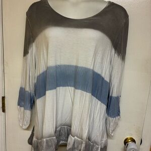 Ali Miles Gray and Blue Long Sleeve Top